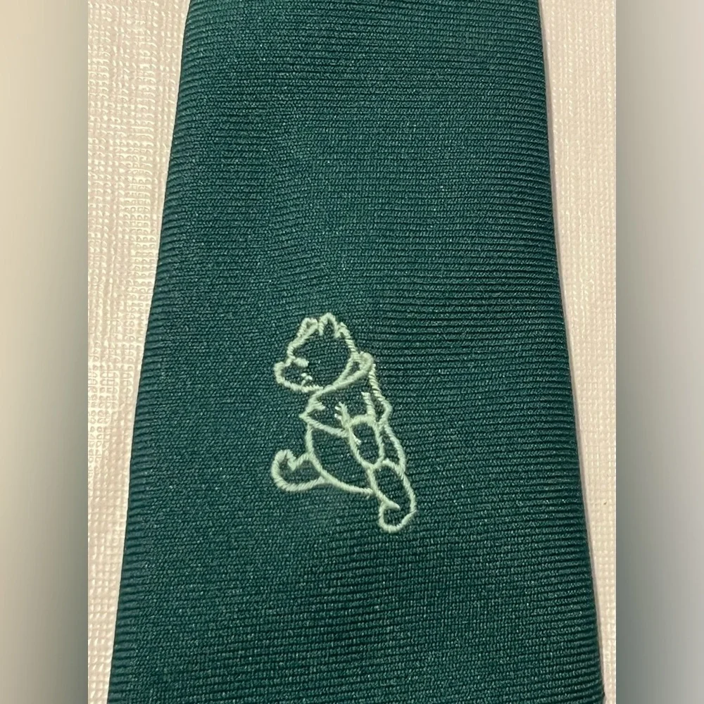 Green Tie with Embroidered Winnie the Pooh Bear